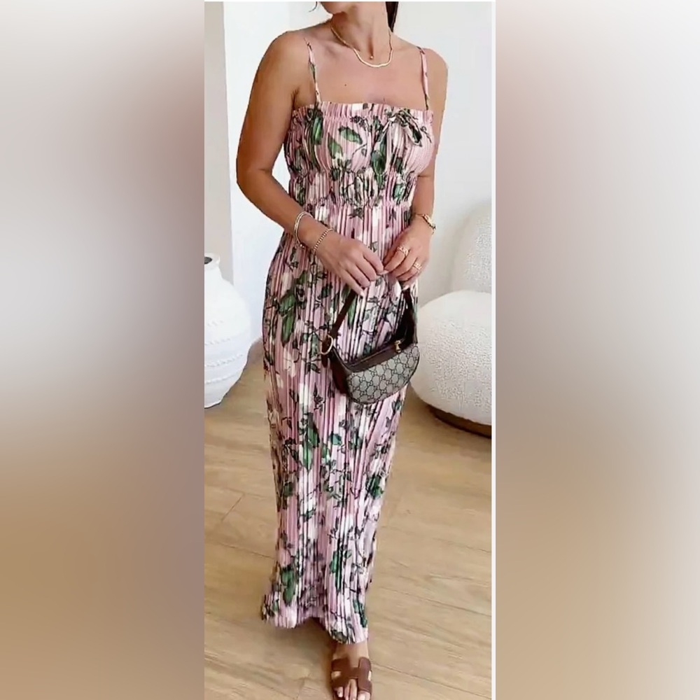 Zara Pink and Green Pleated Top